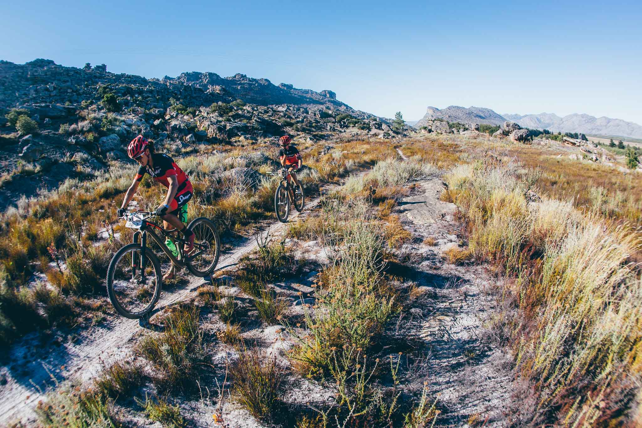 Team Spur Specialized's Annika Langvad and Arian Kleinhans during stage 2 of the 2016 Absa Cape Epic Mountain Bike stage race from Saronsberg Wine Estate in Tulbagh, South Africa on the 15th March 2016 Photo by Ewald Sadie/Cape Epic/SPORTZPICS PLEASE ENSURE THE APPROPRIATE CREDIT IS GIVEN TO THE PHOTOGRAPHER AND SPORTZPICS ALONG WITH THE ABSA CAPE EPIC ace2016