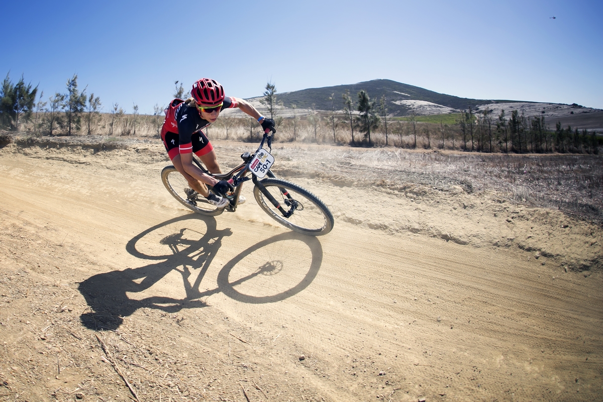 Annika Langvad of Denmark leading the way for team Spur-Specialized during the Prologue of the 2016 Absa Cape Epic Mountain Bike stage race held at Meerendal Wine Estate in Durbanville, South Africa on the 13th March 2016 Photo by Mark Sampson/Cape Epic/SPORTZPICS PLEASE ENSURE THE APPROPRIATE CREDIT IS GIVEN TO THE PHOTOGRAPHER AND SPORTZPICS ALONG WITH THE ABSA CAPE EPIC ace2016