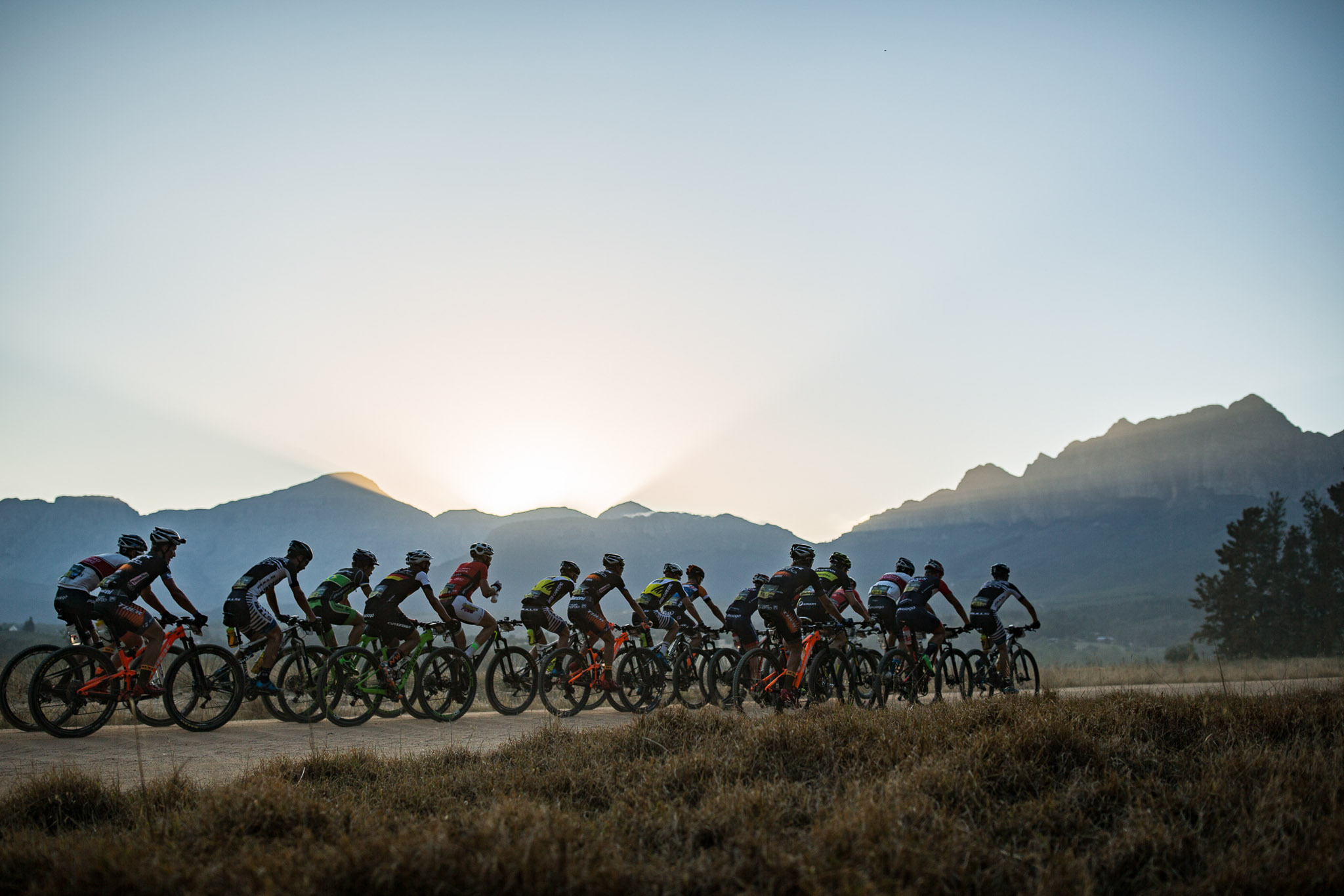 The leading bunch during stage 4 of the 2016 Absa Cape Epic Mountain Bike stage race from the Cape Peninsula University of Technology in Wellington, South Africa on the 17th March 2016 Photo by Nick Muzik/Cape Epic/SPORTZPICS PLEASE ENSURE THE APPROPRIATE CREDIT IS GIVEN TO THE PHOTOGRAPHER AND SPORTZPICS ALONG WITH THE ABSA CAPE EPIC ace2016