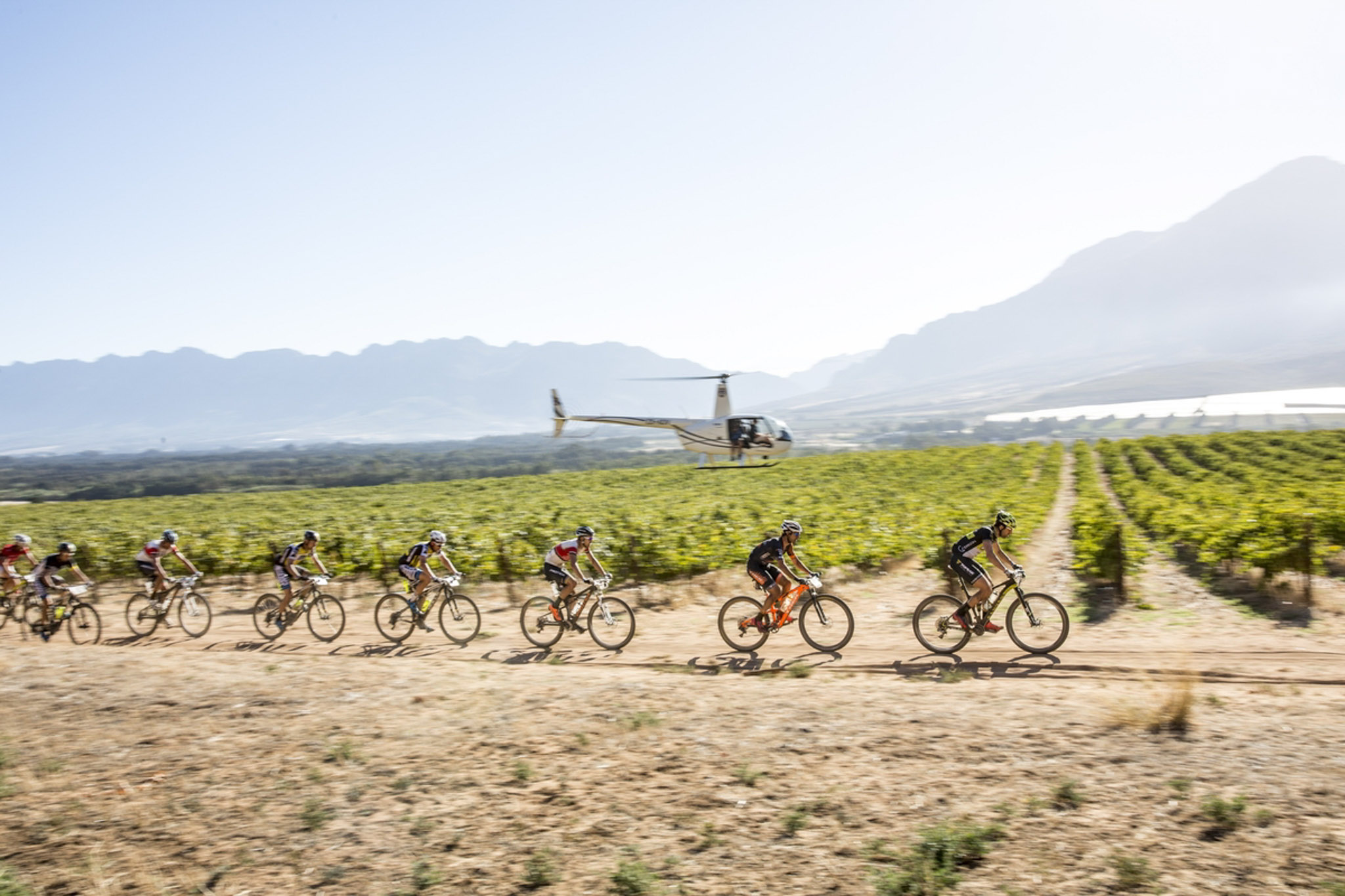 The leading bunch during stage 3 of the 2016 Absa Cape Epic Mountain Bike stage race held from Saronsberg Wine Estate in Tulbagh to the Cape Peninsula University of Technology in Wellington, South Africa on the 16th March 2016 Photo by Nick Muzik/Cape Epic/SPORTZPICS PLEASE ENSURE THE APPROPRIATE CREDIT IS GIVEN TO THE PHOTOGRAPHER AND SPORTZPICS ALONG WITH THE ABSA CAPE EPIC ace2016