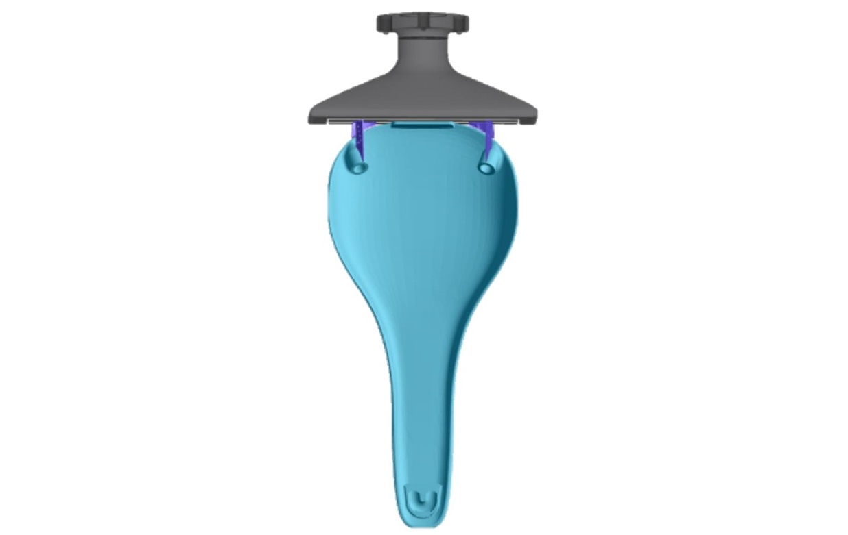 La selle est en bleu, les support en violet. Chen et al., 3D Printed Hybrid Composite Structures – Design and Optimization of a Bike Saddle, April 2020